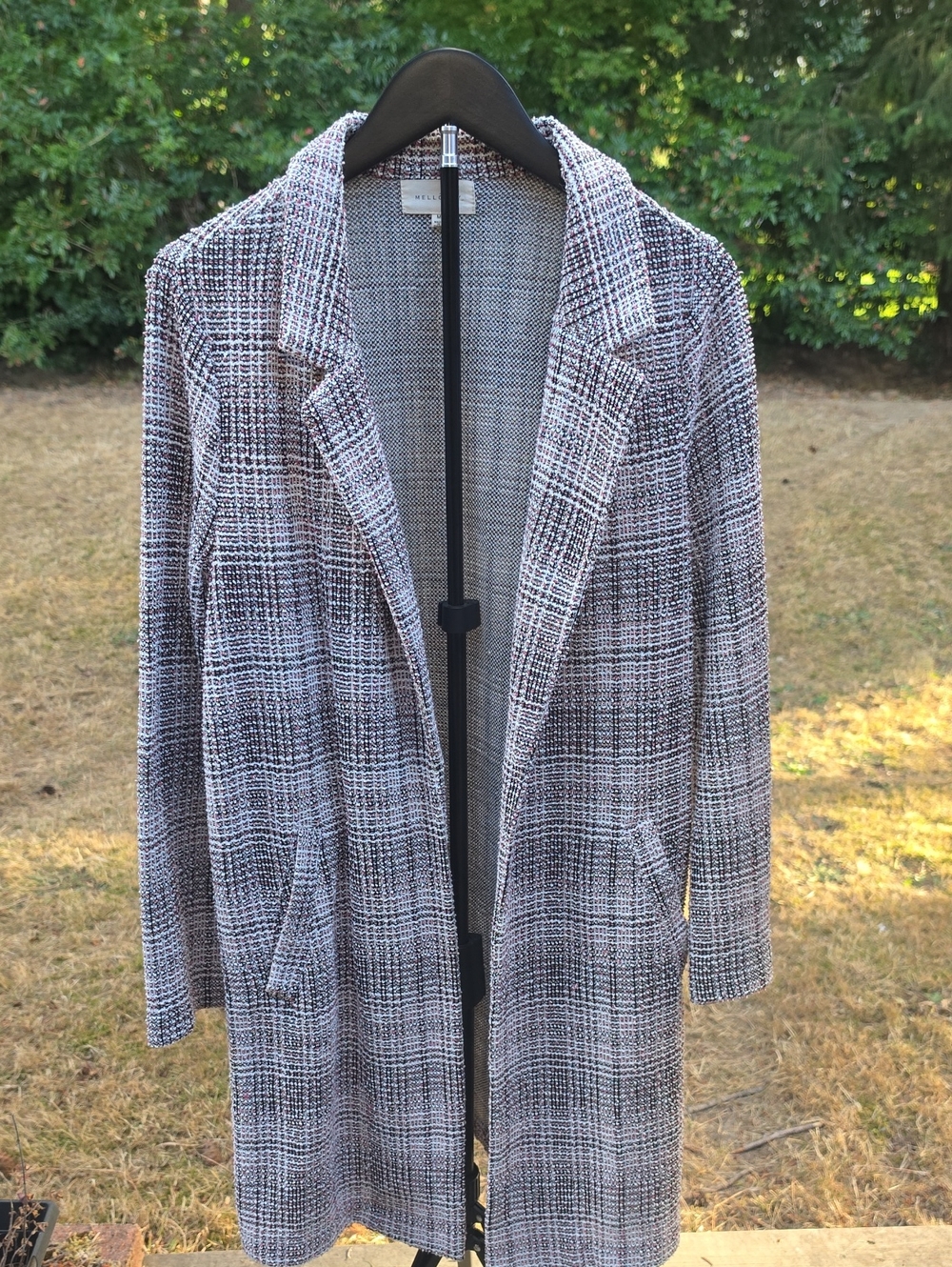 MELLODAY Black & White Plaid Long Blazer Coatigan